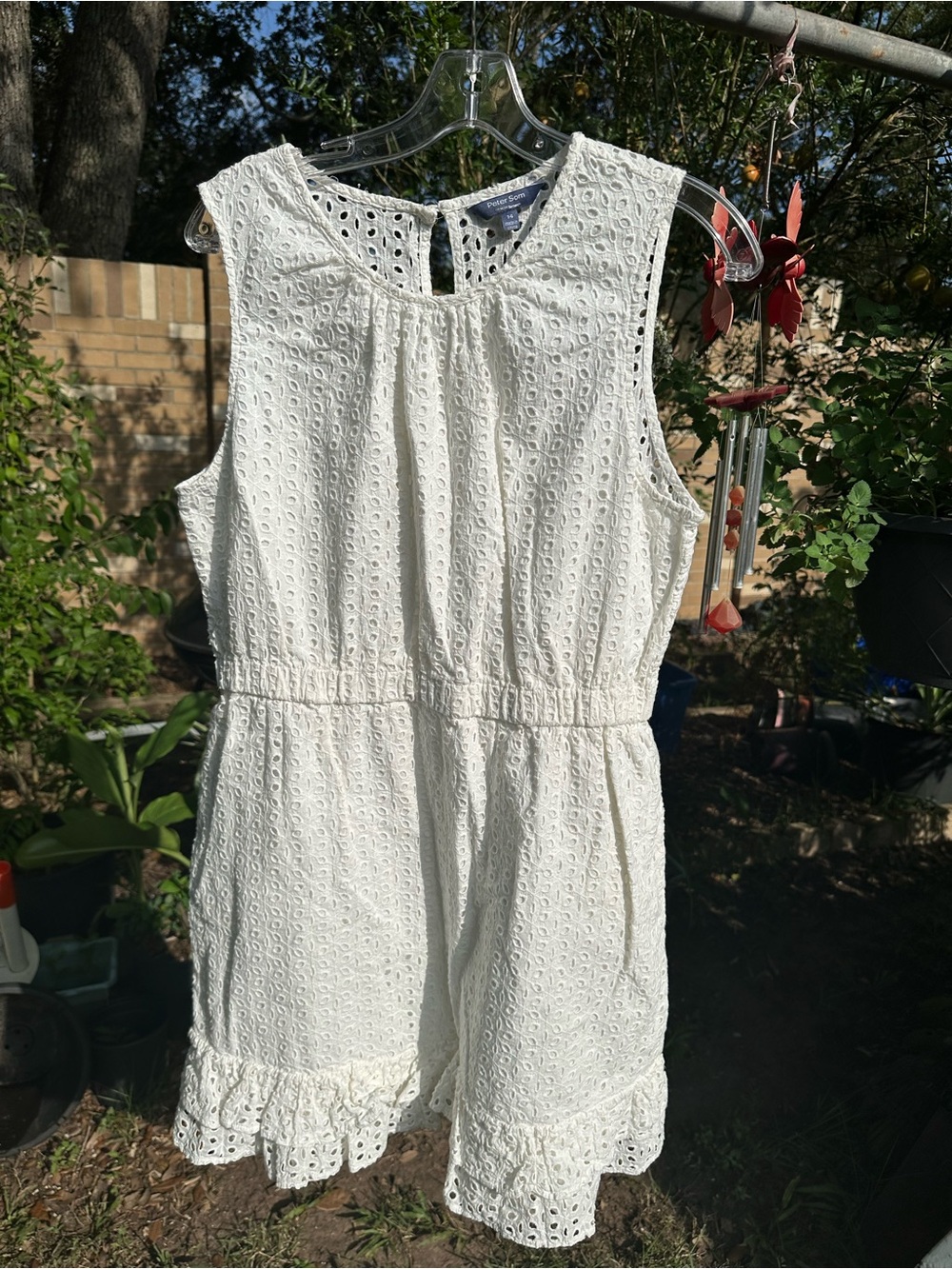 Peter Som Design Nation Antique White Cotton Eyelet Ruffle Hem Dress Sz 14